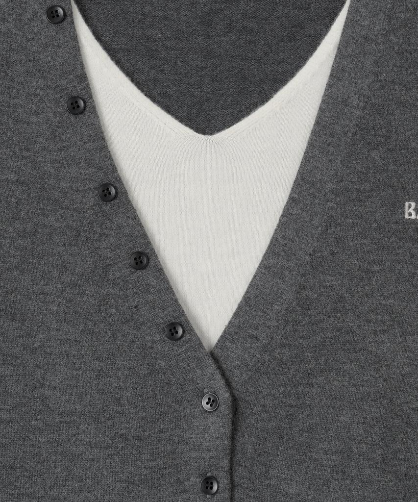 Basika Layered V-Neck Tie Cardigan (Gray)