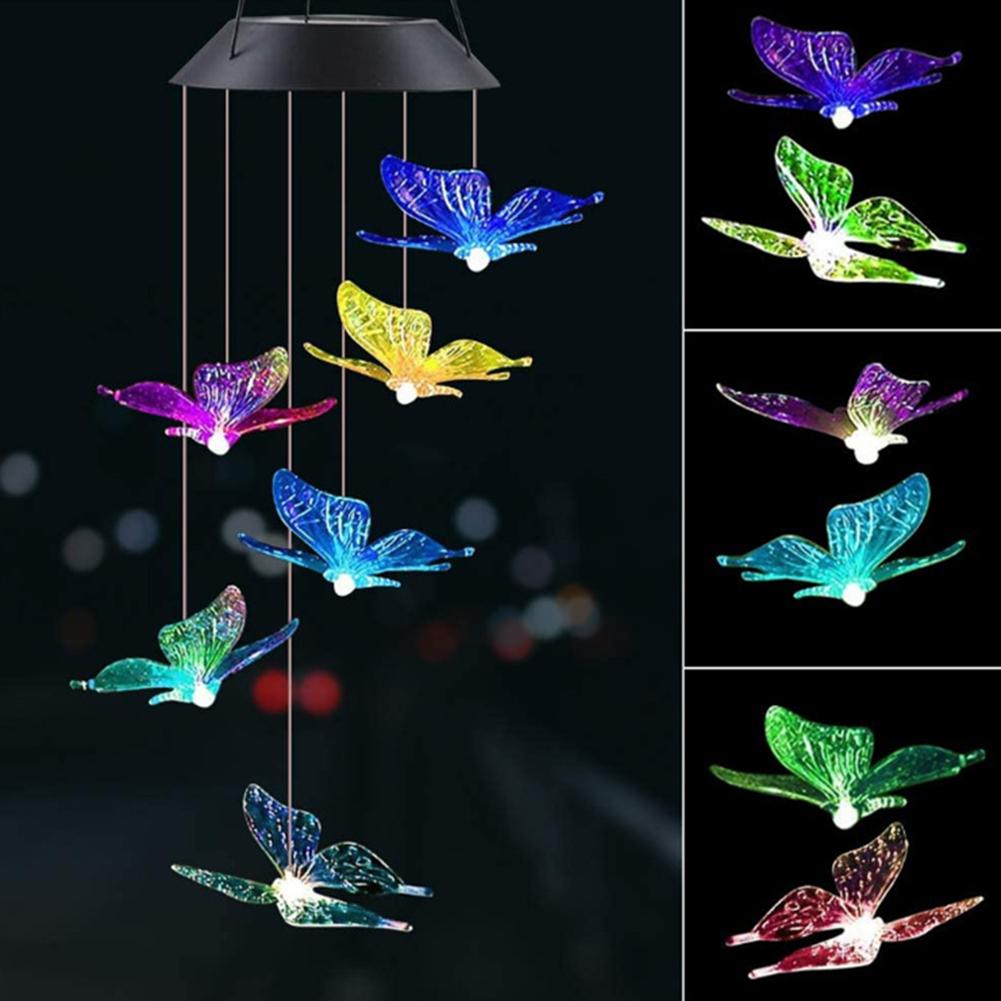 Bunte Windspiele LED Solarleuchten Kolibri Schmetterling Form Outdoor Hof Garten Dekor Fenster Veranda Wohnaccessoires
