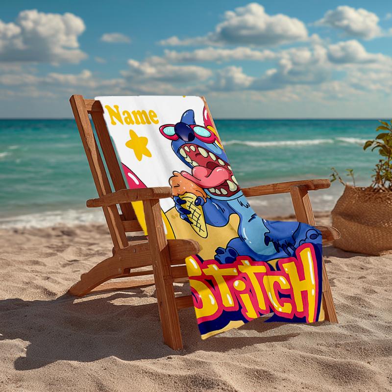 Custom Name Ultra-Soft Beach Towel with Stitch Theme,Ideal for Pool - Camping, Diving - Perfect Travel Essential, Vibrant Beach Towel.