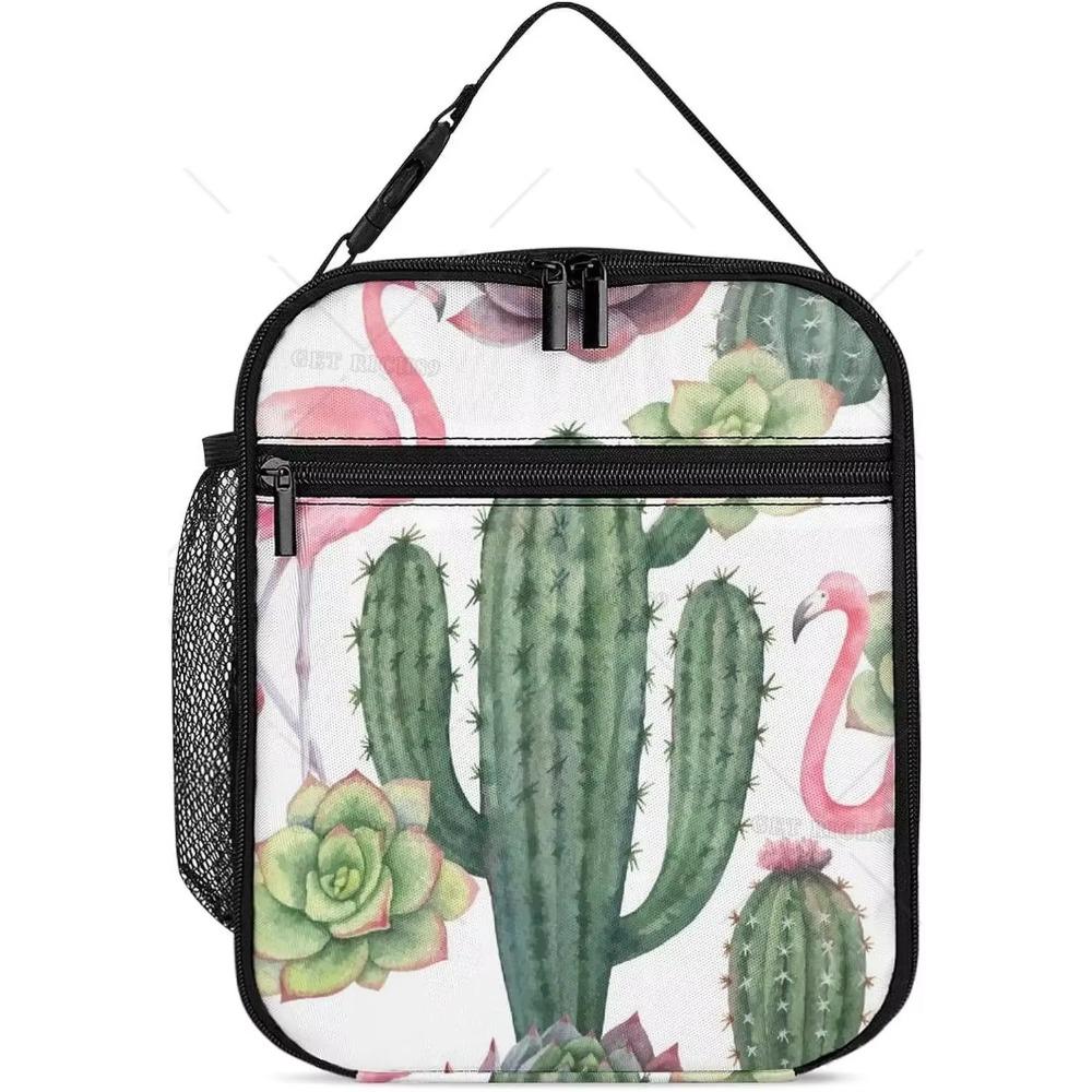 Orange-blue-leaves Print Rectangular Lunch Bag Insulated Portable Lunch Box Tote Bags for Adults Men Women Travel Picnic Office