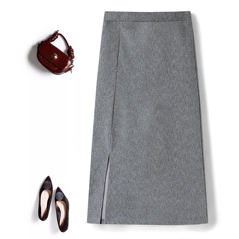 

2025 Women s Elegant High-Waisted Slimming Split Midi Skirt for Spring and Autumn 3XL сірий колір