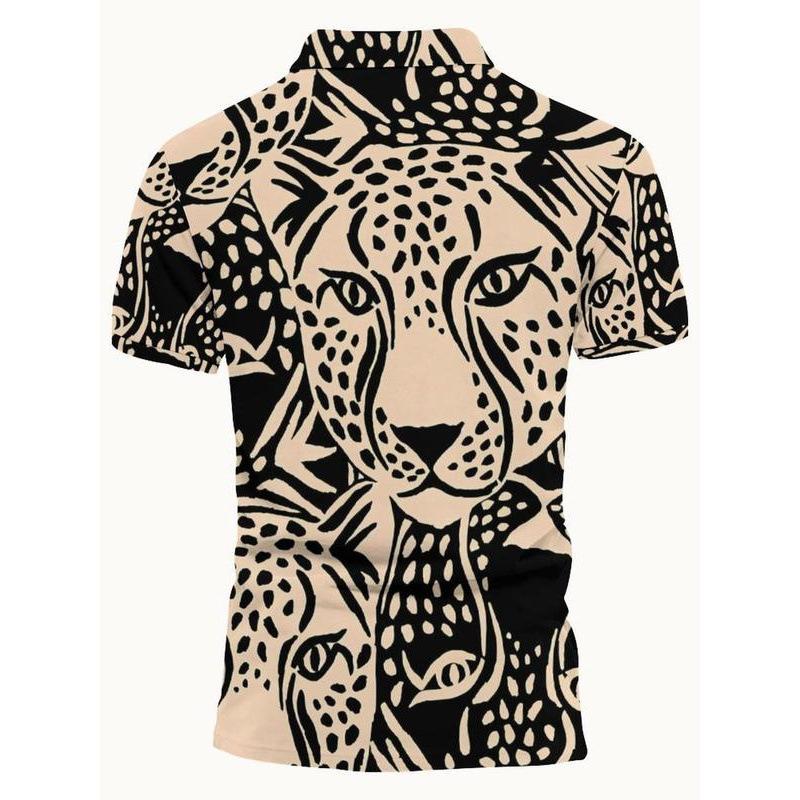 2025 New Cross-border Dropshipping Men's Regular Version Leopard Print Casual Short Sleeved Polo Shirt Casual Men's Polo Shirt Collar