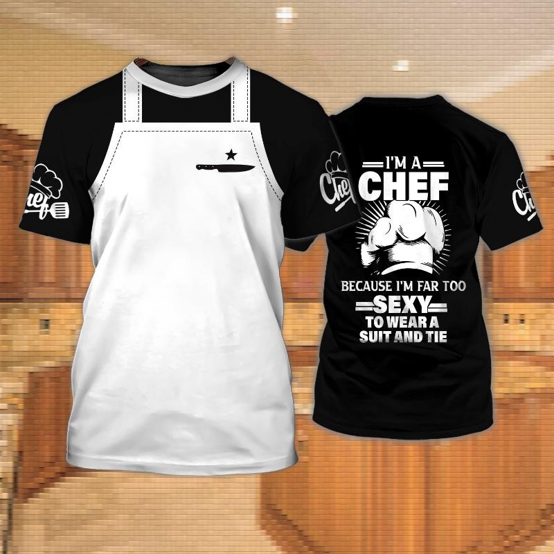 Summer Men's Chef T-shirt, Custom 3D Printed Clothes, Round Neck Short Sleeve Shirt, Fashionable Punk Street Clothes 6XL