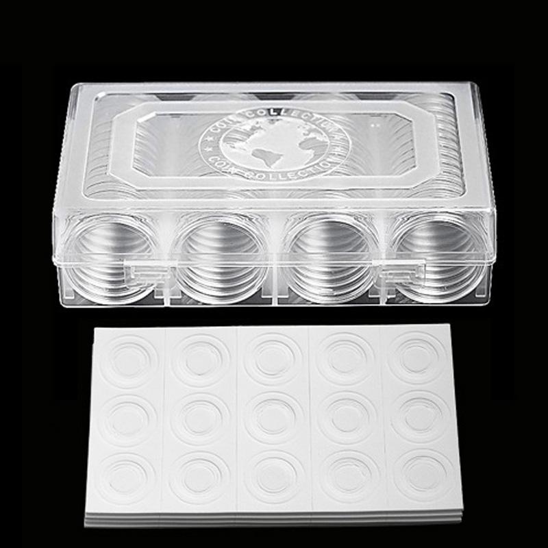 60Pcs/Set Double Buckle Design Round Coin Collection Holder Containers Capsule Professional PS Transparent Coin Storage Box