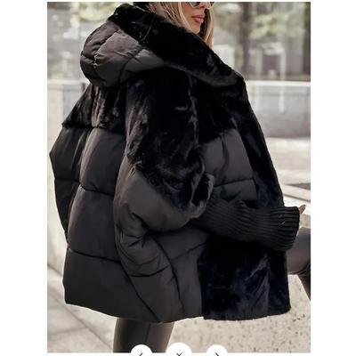 Damen Kapuzen Patchwork Warmer Mantel Herbst Wattierte Jacke Übergroße Oberbekleidung im Winter