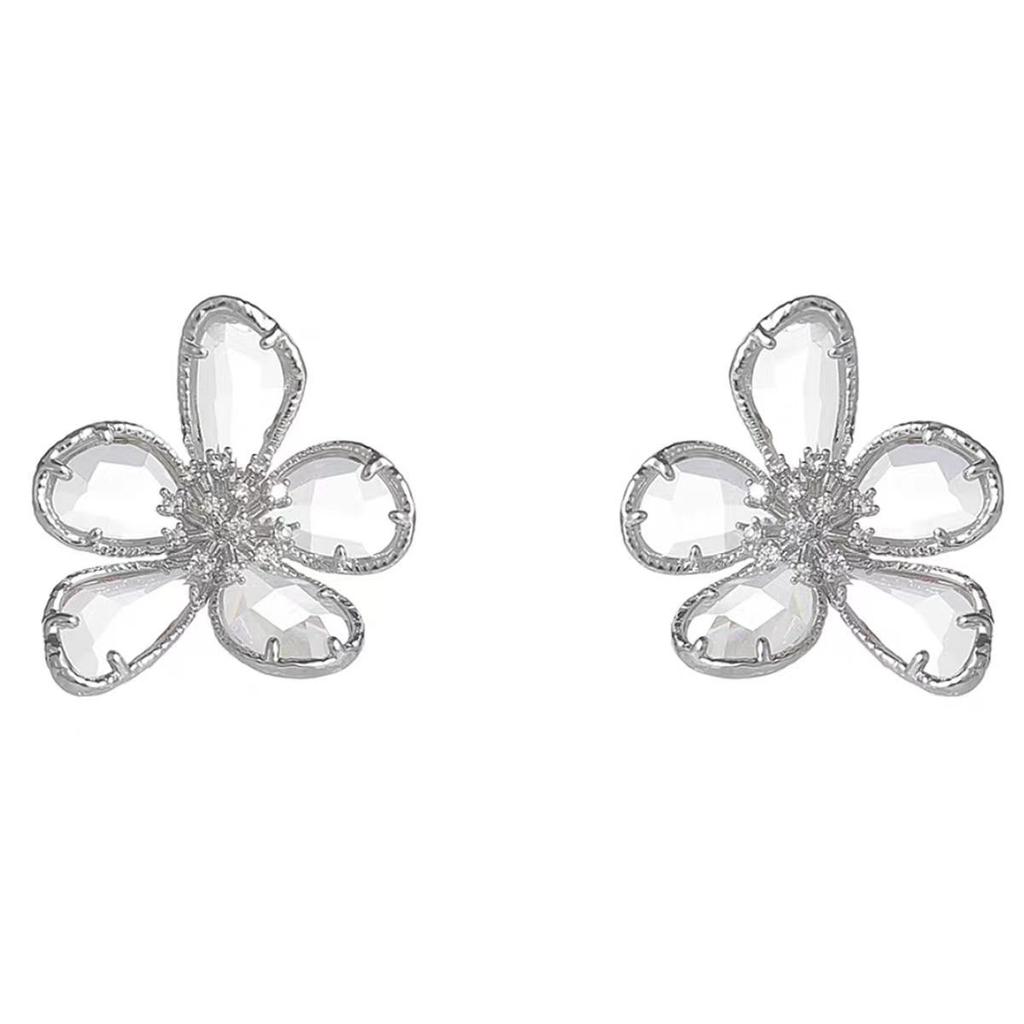 Zircon Crystal Petal Earrings Atmosphere 2025 Flower Stud Earrings