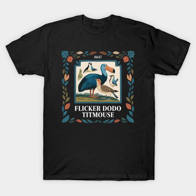 Men Black Print T-shirt Flicker Dodo Titmouse - Bird And Leaves No-Cut Transfer Paper Print Cotton Tshirt S чёрный