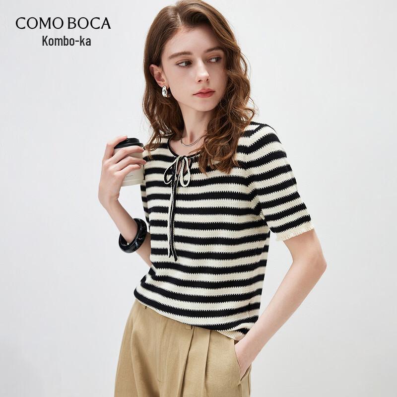 Women s Striped Silk Blend Knit T-shirt XL