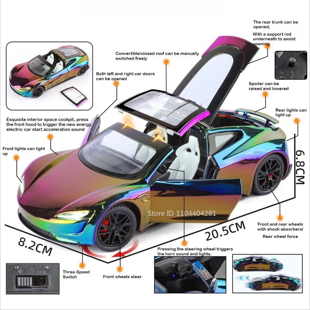 1:24 Model Y Roadster Model Alloy Diecast Toys Car Shock Absorption Doors Opened with Pull Back Models Children's Holiday Gifts