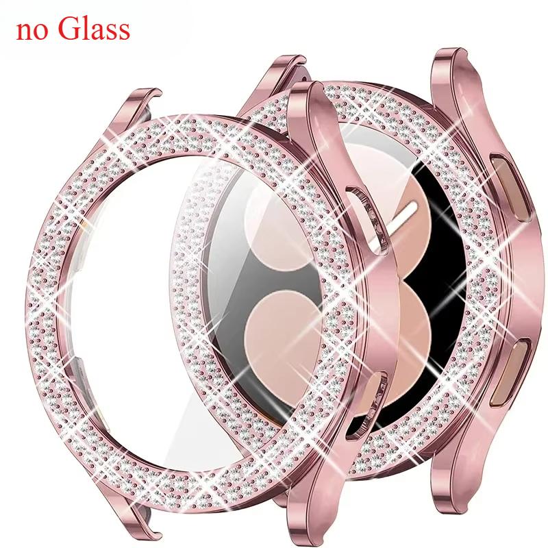 Case for Samsung Galaxy Watch 7 6 5 4 40mm 44mm Protective Case Plastic hard Bumper row diamond encrusted shiny cover no glass