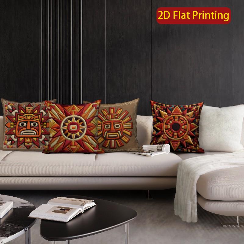 2D Aztec Sun God Square Throw Pillow Covers Pattern Cushion Cover Suitable For Sofa Bedroom Car Pillow Cover
