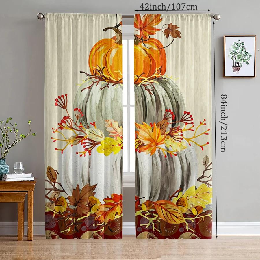 Christmas Pumpkin Maple Leaf Printed Curtains Decorations Home Room Curtain Polyester