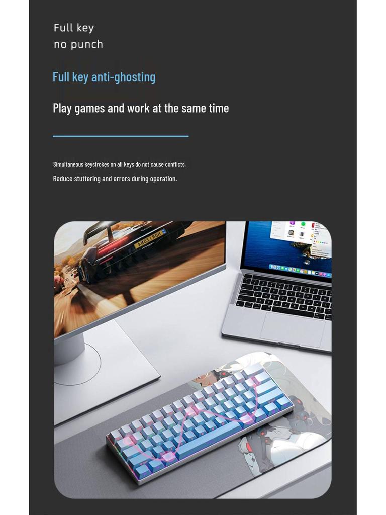 61-key Wired Mechanical Keyboard, Blackberry Gradient Design for Gaming & Office, High Aesthetic Value for Girls