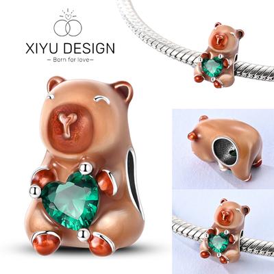 Cute Pet Capybara Embrace Love Charms Beads Fit Diy Copper Bracelet Necklace Women Anniversary Jewelry Gift
