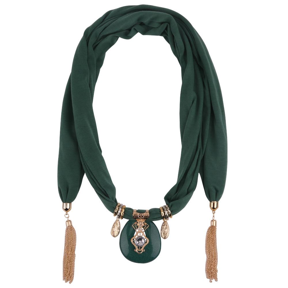 Elegante Collar Bufanda con Colgante de Cristal y Borlas – Bufanda Infinita de Moda para Mujer, Joyería Boho Statement