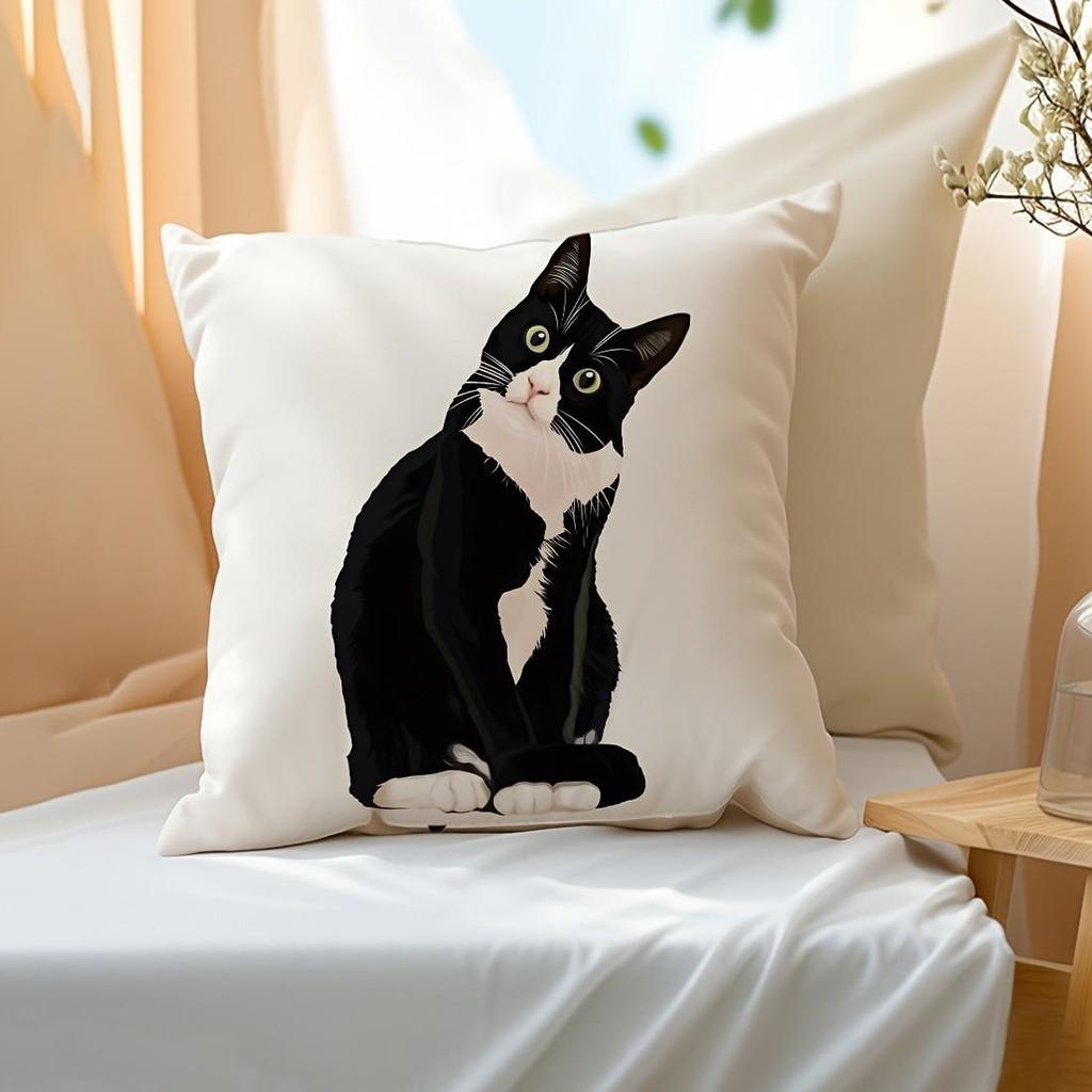 Vibrant Bohemian Style Short Plush Pillow Cover 45x45cm Charming Kitten Living Room Bedroom Decor (Pillow Insert Not Included)