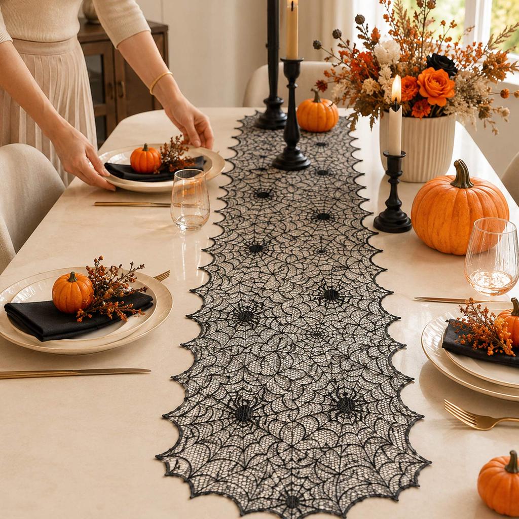 Halloween Black Lace Placemats for Dining Table Party Decorations