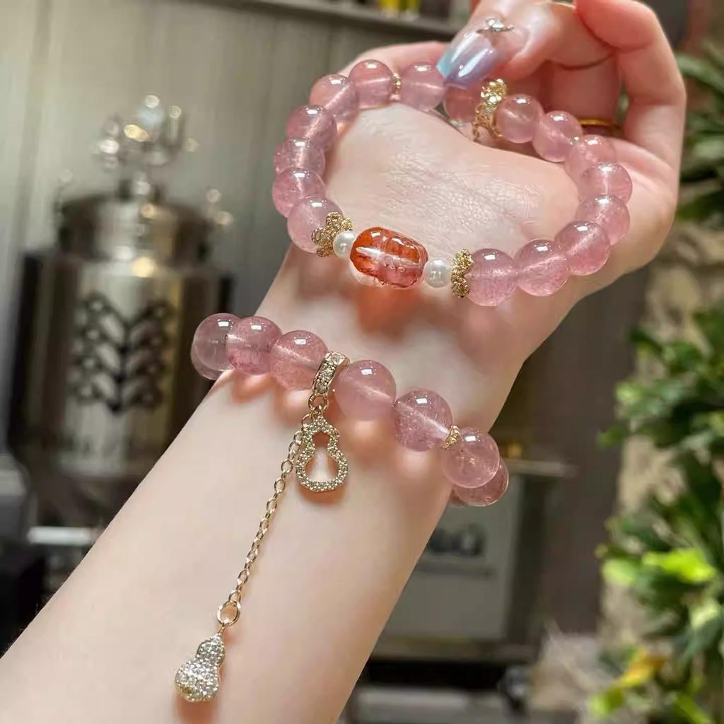 Lucky fortune·New Chinese-style natural pink crystal bracelet for women, brings good luck and enhances charm, niche design for close friends with a