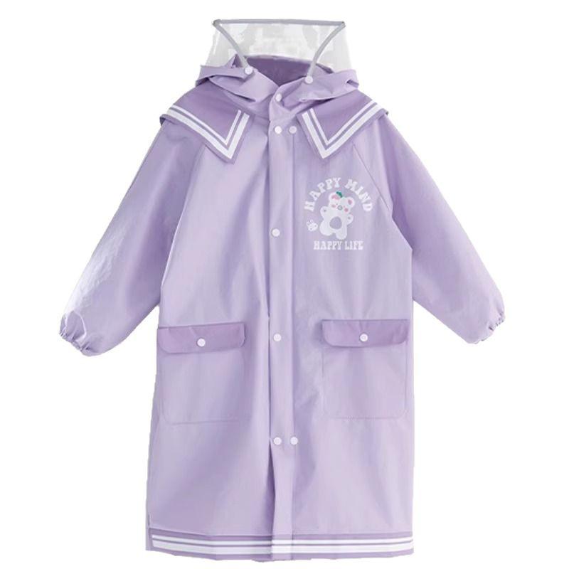Size L Kids' Rainproof Poncho for 8-Year-Olds - One-Piece Raincoat with Backpack Space for School