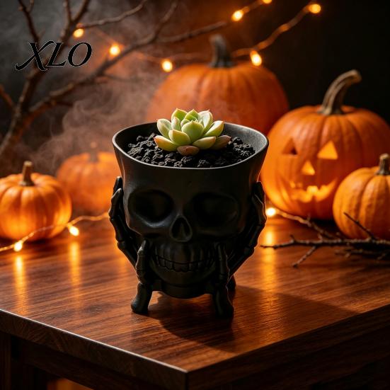 Dekorative Aufbewahrung für Aromatherapie 3D-gedruckter Totenkopf-Pflanzer mit Skelett-Hand-Ständer, Gotischer Sukkulenten-Topf, Halloween-Tischdekorationen