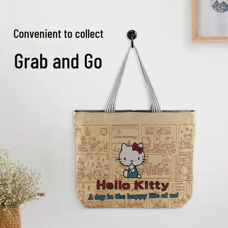Large Capacity Women's Canvas Tote - Handheld & Shoulder Bag, Cartoon Embroidery Fashion, Perfect for Shopping or Student Use.