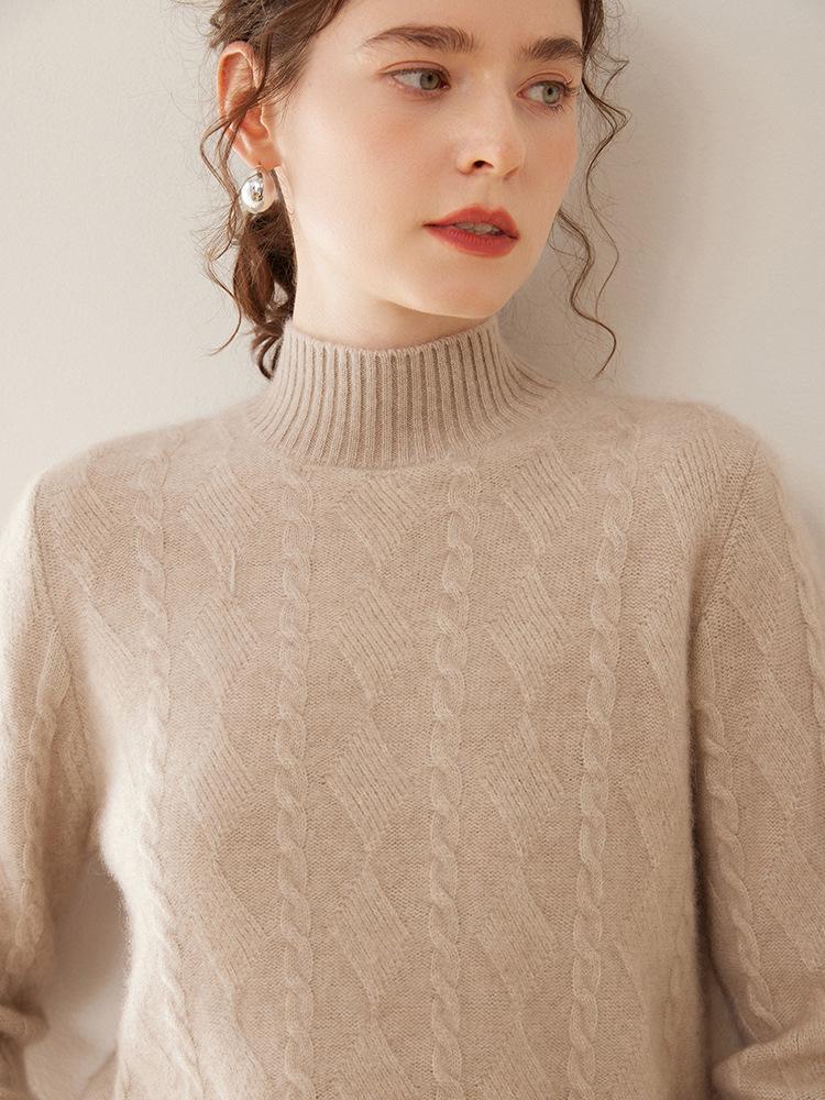 Women's Winter Cashmere Knit: Half-High Collar, Thickened, Loose Fit Sweater