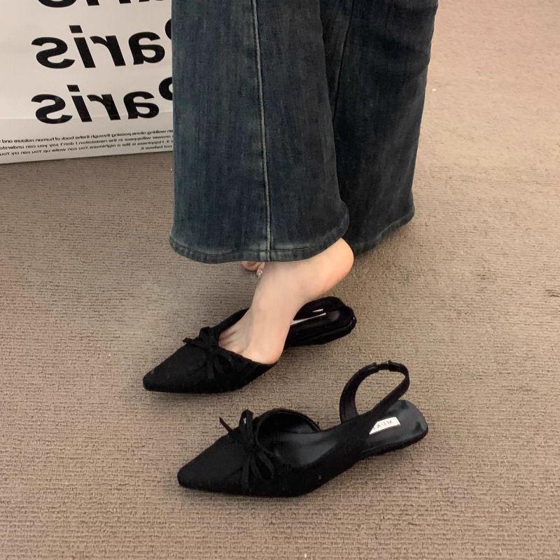 Flat-bottomed work women's fashion sandals 2025 spring new pointed one-word bow leopard print versatile Mary Jane