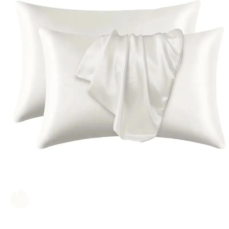 1 Pair Silky Soft Decorative Sleeping Pillow Covers for Bedroom Solid Color Imitation Silk Pillowcase Set