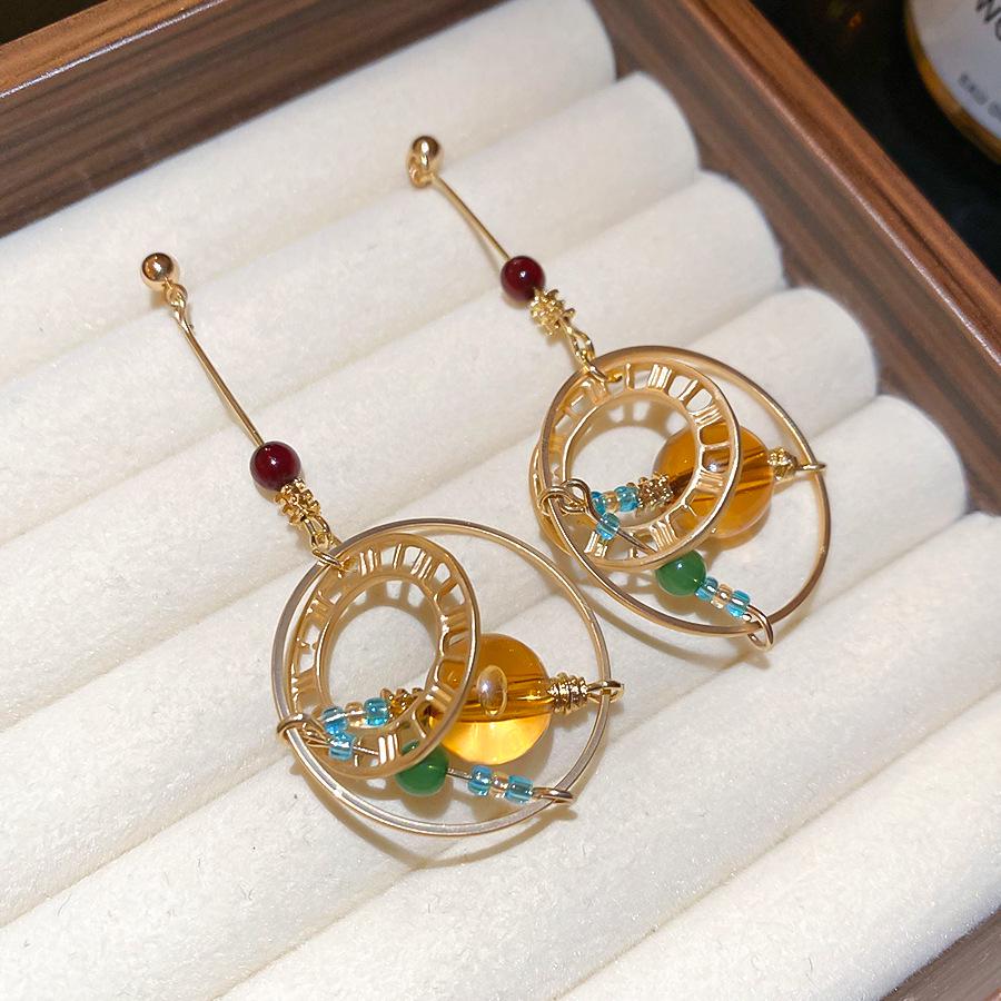 Silver Needle Geometric Round Cross Dangle Earrings - Ethnic Retro Fashion Style