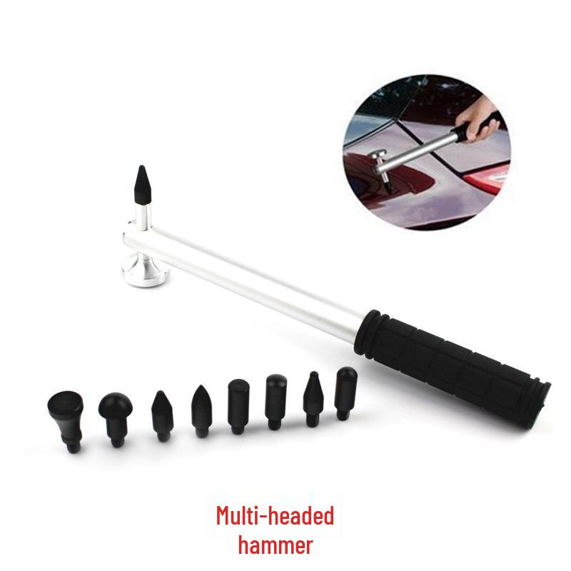 Car Dent Repair Hammer with Pointed, Flat, and Round Heads - Includes 8 Replaceable Heads, Ideal for Bumper and Dent Shaping.