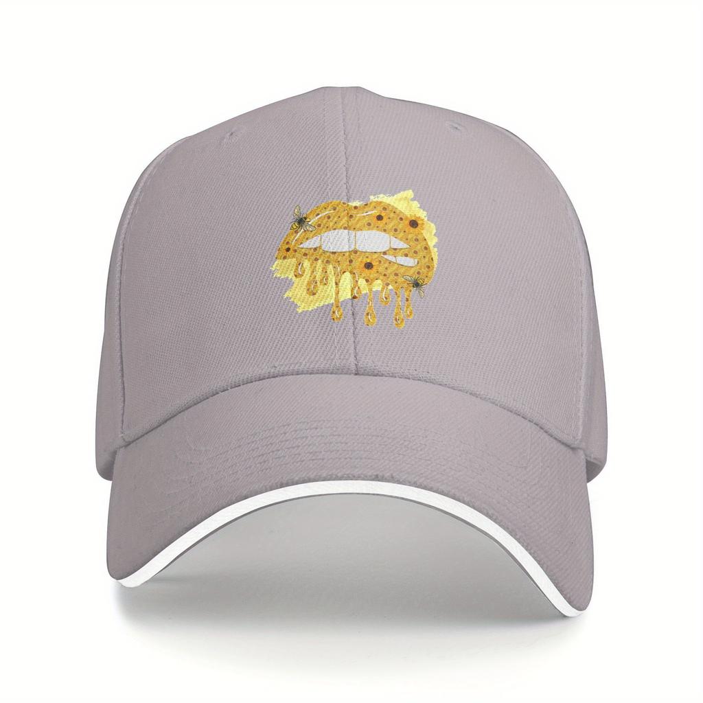 Honey Drip Lips Bee Sunflower Baseball Cap Unisex Polyester Outdoor Adjustable Summer Cap