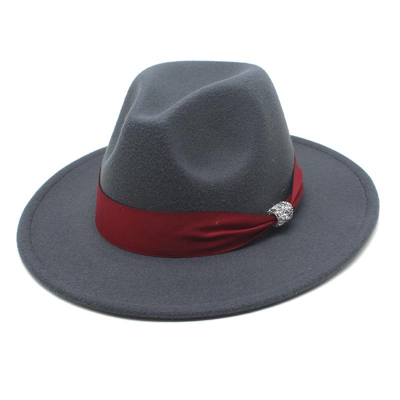 New Fashion Women Men Wide Brim Felt Jazz Fedora Hats Solid Color Party Trilby Wedding Hat Autumn Winter Hats 56-58-60CM