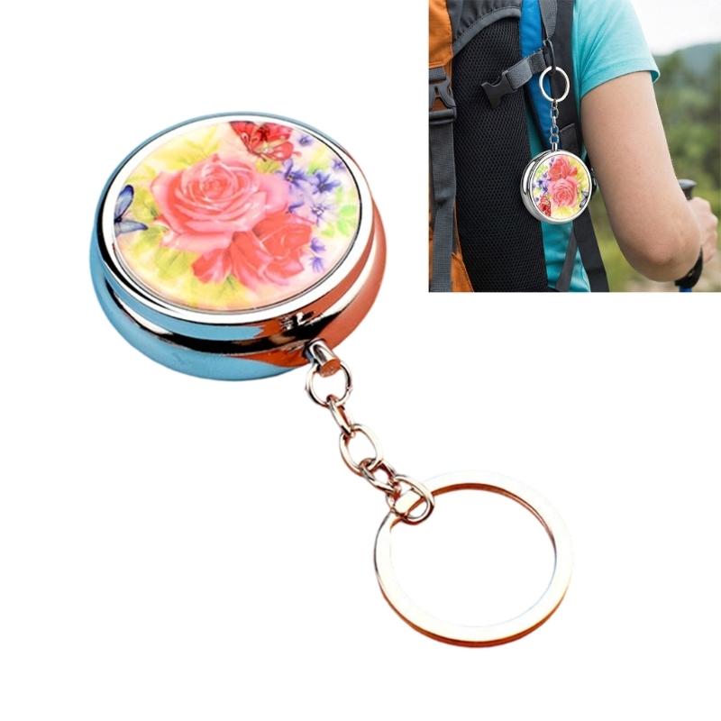 Pills Box Keychain With Mirror And Sealed Metal Compartment Keychain Moisture-Proof Medicines Dispenser Travel Accessory