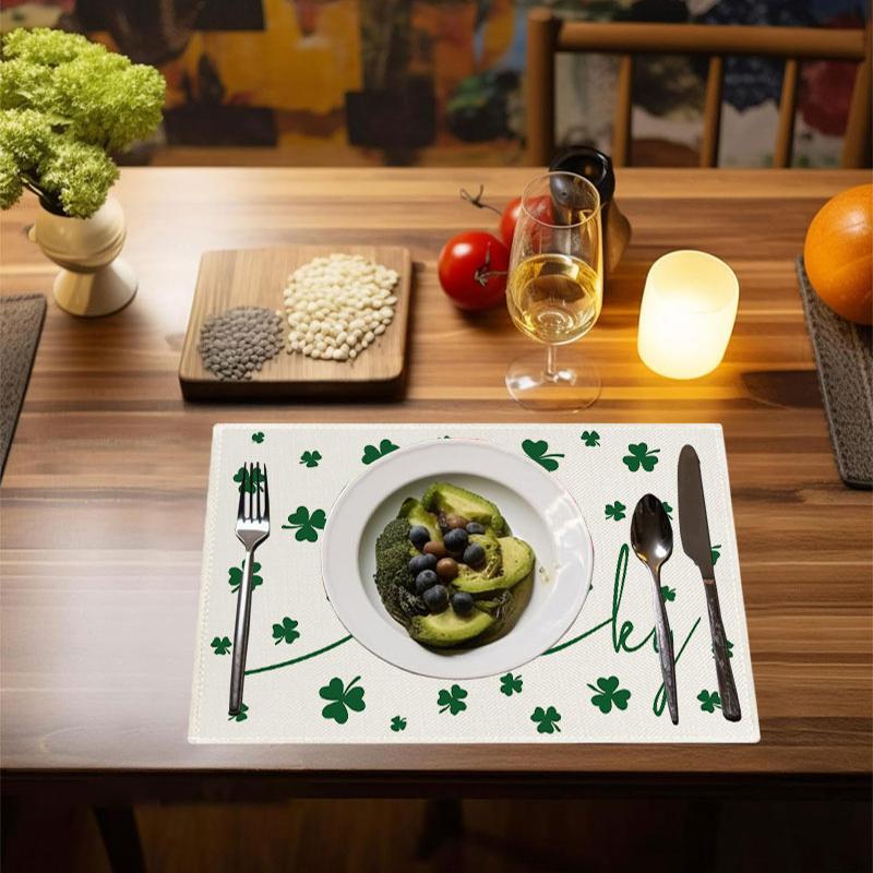 Of 4 Or 6 St. Patrick'S Day Placemats, Designed with a Green Lucky Shamrock Motif, Measuring 12X18 Inches, Ideal for Festive Gatherings At Home, As We