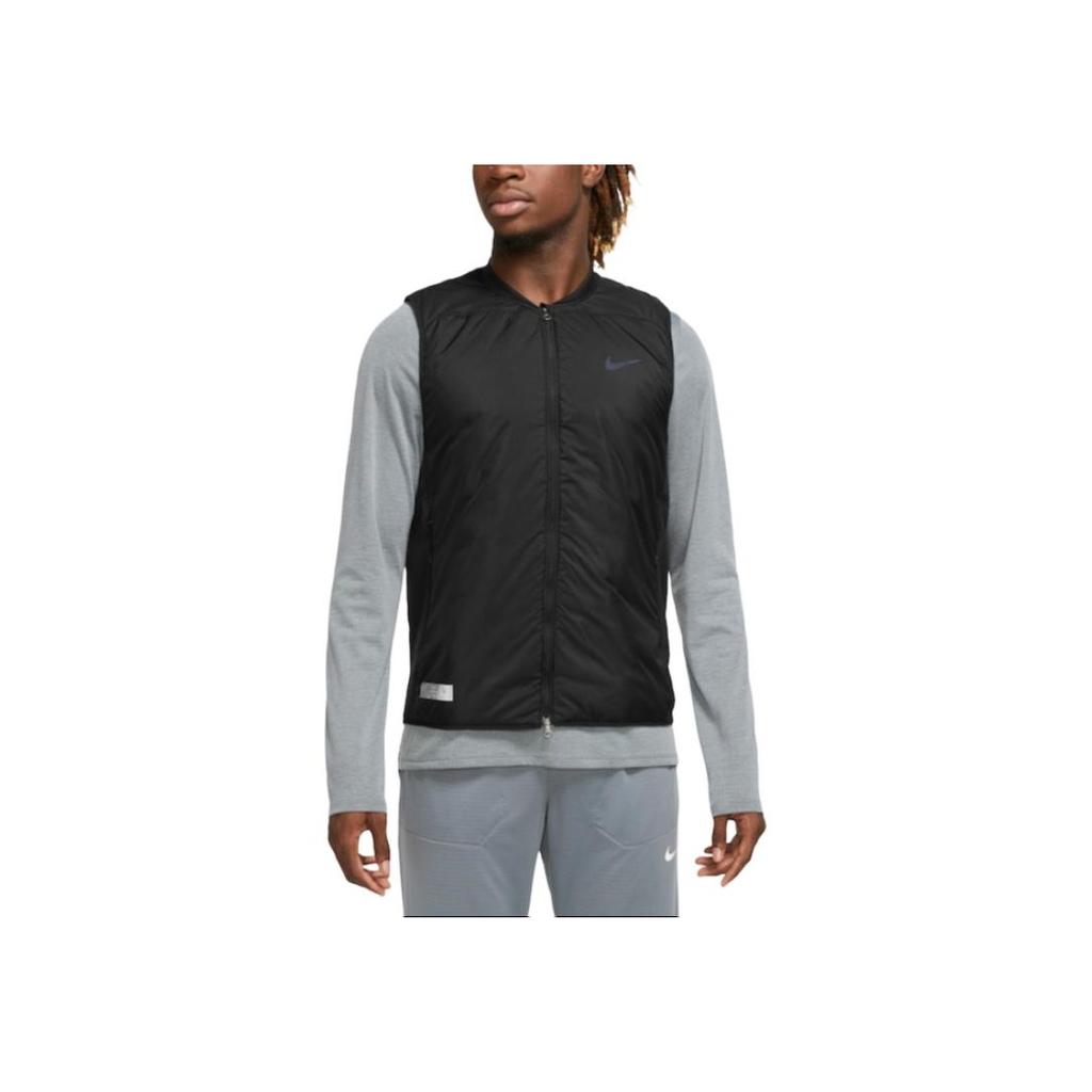 Nike Running Division Aerolayer Logo Print Comfort Fit Solid Zip Vest Men Vests Black FD4642-010