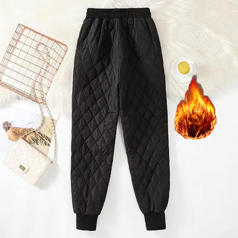 

Женские зимние легкие пуховые теплые брюки из шелкового хлопка, свободные модные брюки, повседневные хлопковые брюки-кюлоты 4XL чёрный