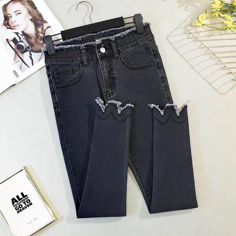 

Женские узкие серые джинсы с высокой талией для начала осени 2022 года 40 серый