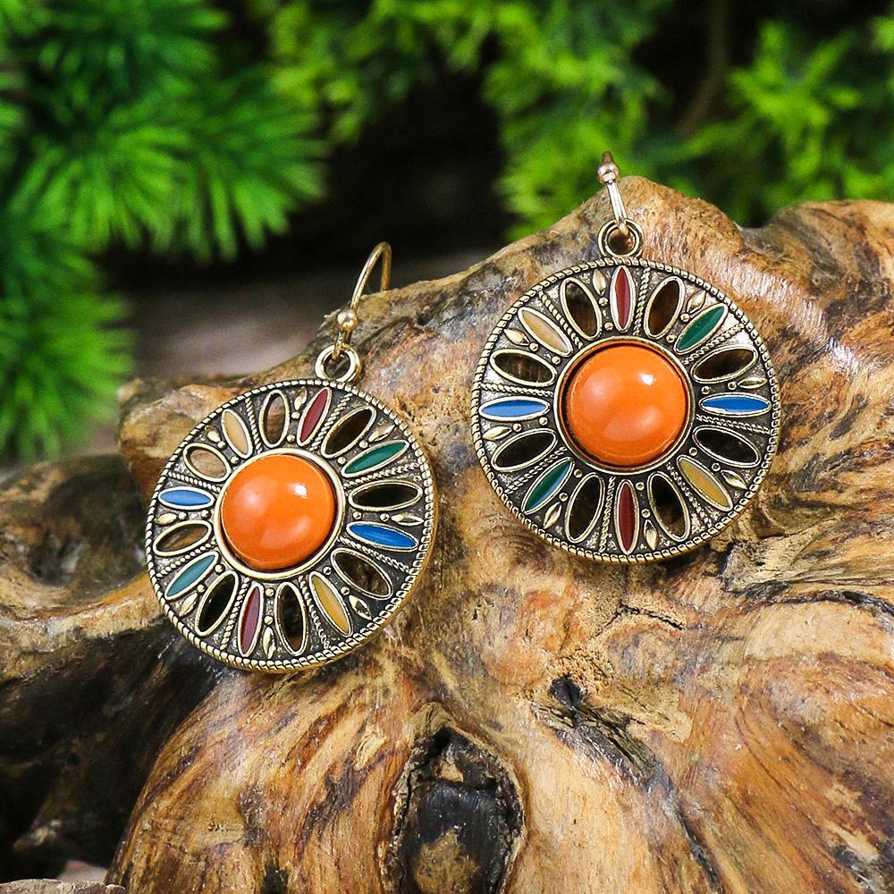 Nouvelles Boucles d'Oreilles Bohémiennes en Alliage Goutte Ronde Huile Multicolore Zircons Tournesol Ornement Distinctif Cadeaux Fête