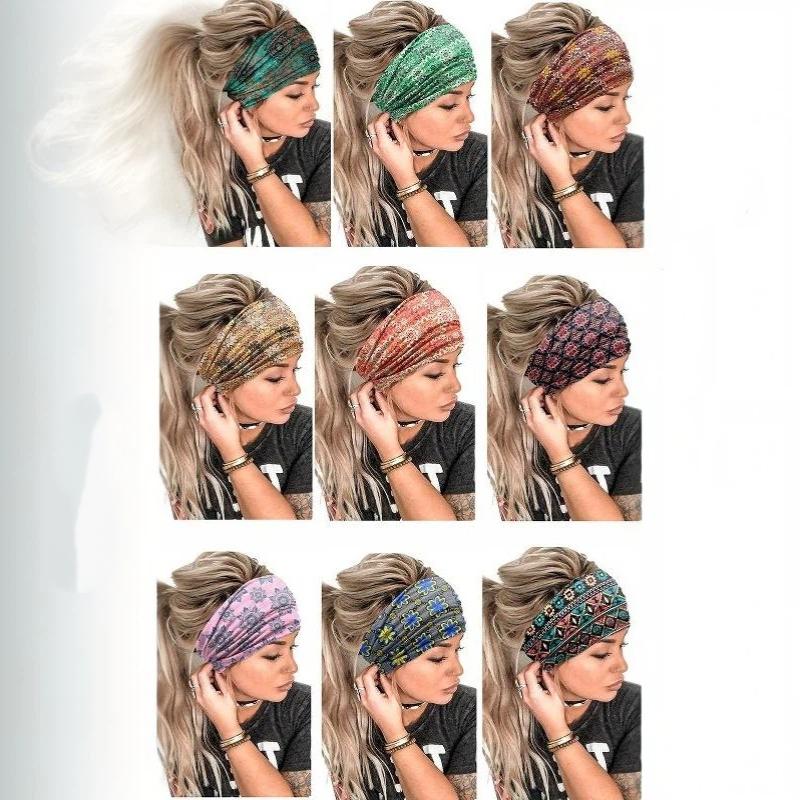 Vintage Boho Flower Print Headbands Women Wide Twist Knotted Elastic Hair Bands for Date Night Casual Outings