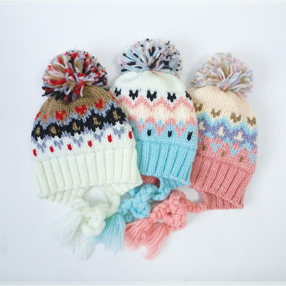 Windproof Children Knitted Hat Autumn Winter Ear Protection Hats Cute Boys Girls Beanie Cap  Kids