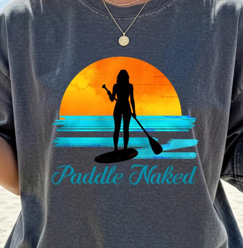 Paddle Naked silhouette T-Shirt | Stand Up Paddleboard sunset Tee, Nudist SUP 2XL