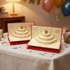 6 Card Slots 3D Pop-Up Cake Greeting Card Folding with Ribbon Musical Light Gift Card Paper Blessing Birthday Red Envelope
