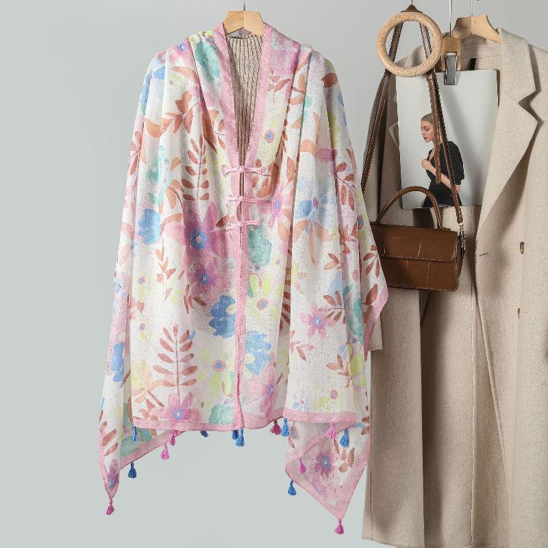 E-commerce Buckle Thin Women's Summer Travel Outer Shawl Scarf High-quality Printed Shawl