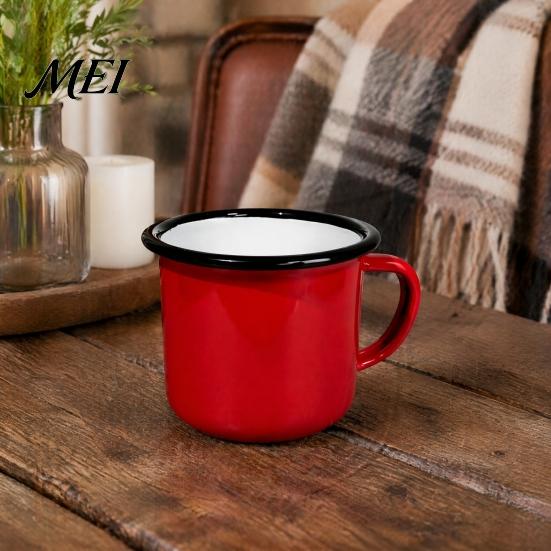 Easy To Clean Mug Retro Enamel Coffee Mug, 360ml Vintage Colorful Tea Cup, Camping Enamelware Nostalgic Style Drinkware for Office And Home