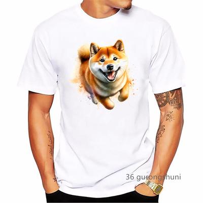 Kawaii Shiba Animal Printed T Shirt Men Funny Dog Lover Tshirt Homme Summer Short Sleeve TShirt Harajuku Shirt