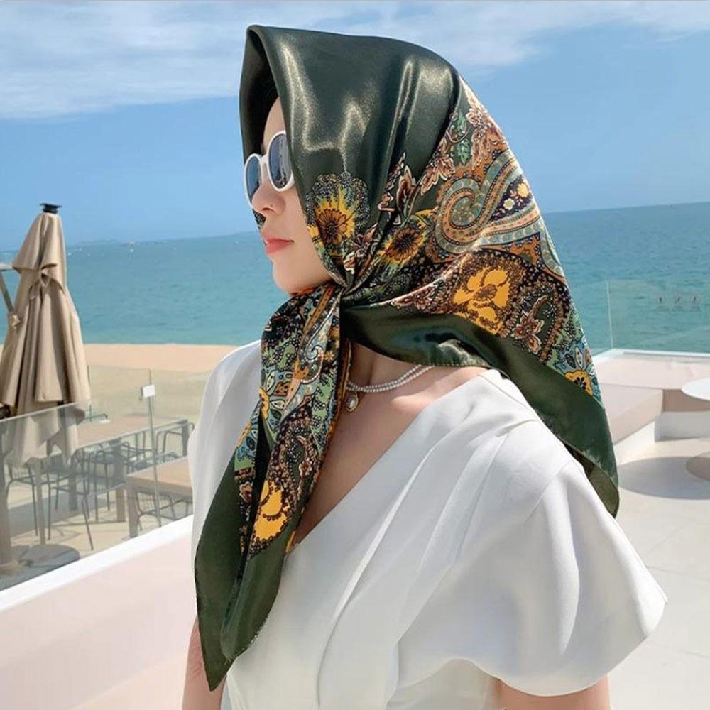 90x90cm Satin Headscarf Print Hair Towel New Square Scarf