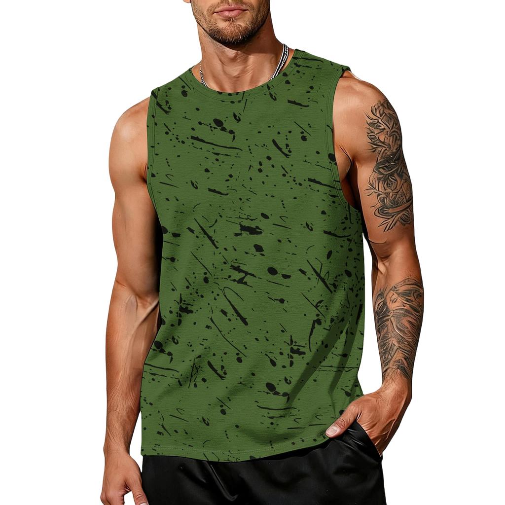 Men's Casual Trend Ink Wash Print T-shirt For Men - Men's Sporty Breathable Sleeveless Top