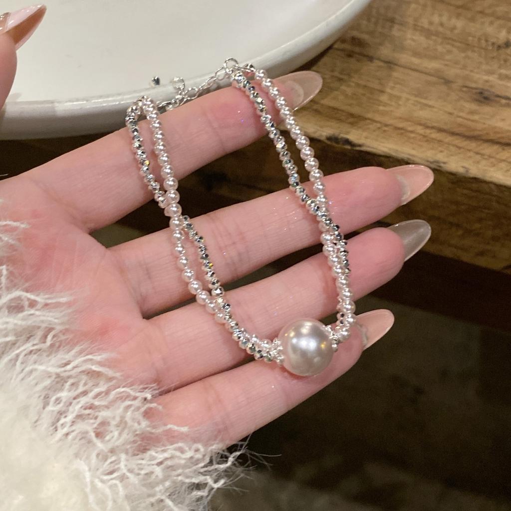 French retro round double-layer pearl necklace niche design sense collarbone chain jewelry women's necklace