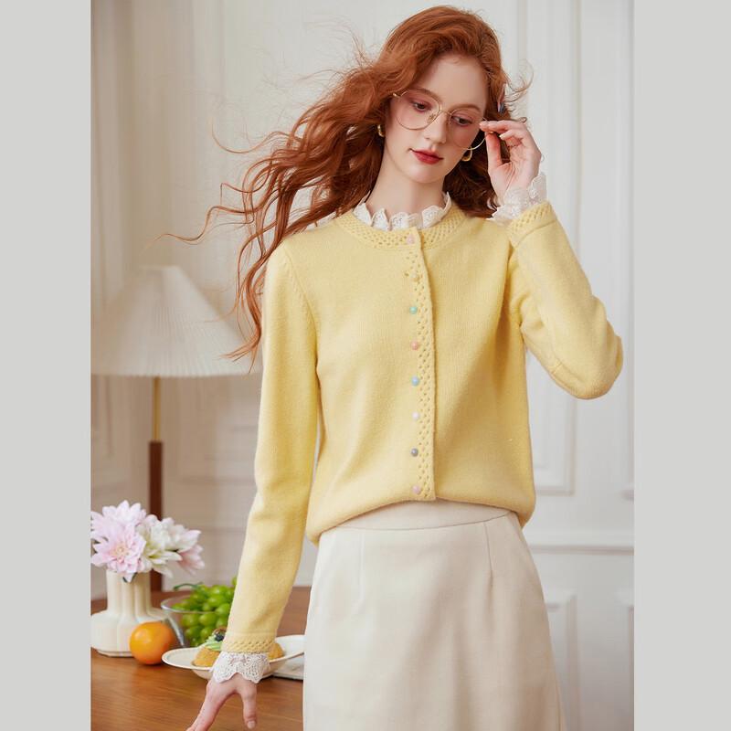 

Сладкий вязаный кардиган с кружевной вставкой L