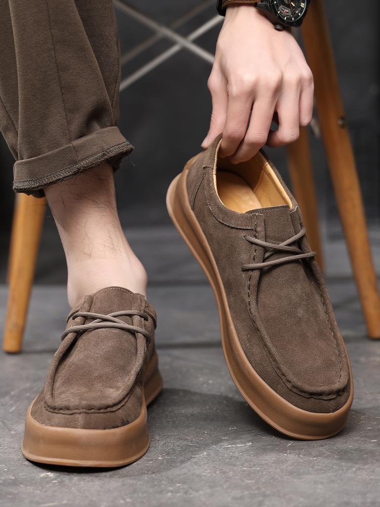 Mode Herren Freizeitschuhe Schnürschuhe Kuhveloursleder Echtes Leder Dicke Sohle Herren Klassisch Retro Britischer Stil Känguru Schuh Flats